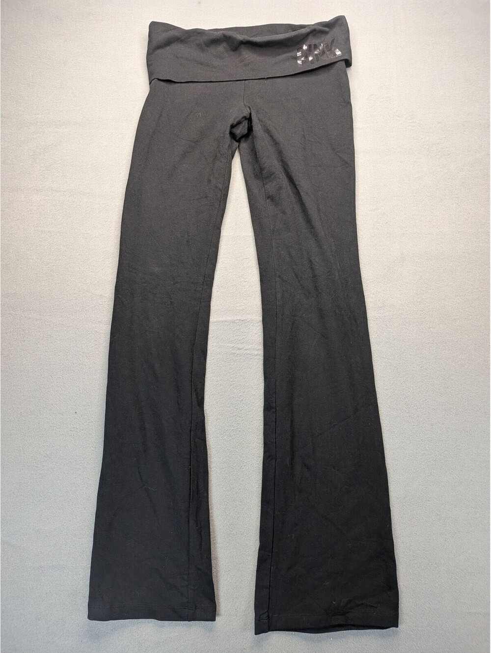 PINK Yoga Pants Womens S Black Foldover Waist Flare Leg Stretch Lounge Casual